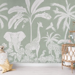 Fototapet Monochrome Jungle - Green, Kikki Belle