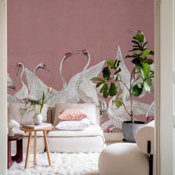 Fototapet, Soaring Cranes, Pink, Rebel Walls