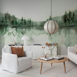 Fototapet, Watercolor Landscape, Forest Green, Rebel Walls