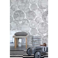 Tapet Globes Gathering, Black and White, Rebel Walls - Img 1