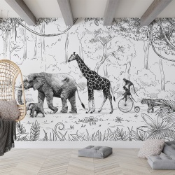 Fototapet Animal Parade - Black and White, Kikki Belle