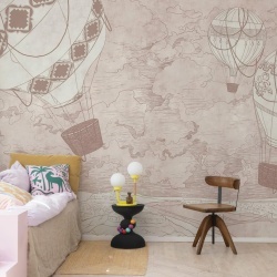 Fototapet, Balloon Travelers, Pink, Rebel Walls
