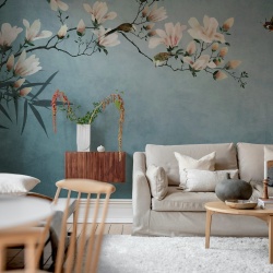 Fototapet, Bird Branch, Blue, Rebel Walls