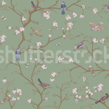 Fototapet, Bird Chinoiserie, Green, Rebel Walls - Img 2