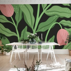 Fototapet, Cool Flora, Black & Pink, Rebel Walls