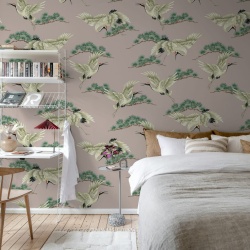 Fototapet, Flying Cranes, Pink, Rebel Walls