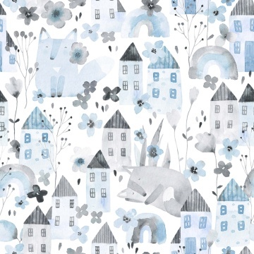 Fototapet, Fox Village, Blue, Rebel Walls - Img 2