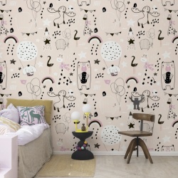 Fototapet, Happy Animals, Pink, Rebel Walls