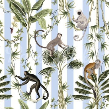 Fototapet, Monkey Stripes, Blue, Rebel Walls - Img 2