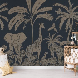 Fototapet Monochrome Jungle - Blue Vintage, Kikki Belle