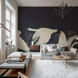 Fototapet, Swan Serenade, Midnight Blue, Rebel Walls