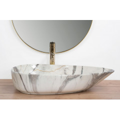 Lavoar pe blat Rea Greta Thunder asimetric finisaj alb piatra lucios 65 cm - Img 7