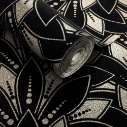 Tapet, Astoria, Jet Black Luxury Flock, 1838 Wallcoverings, 5.3mp / rola - Img 2