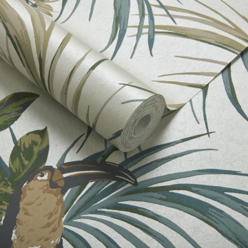 Tapet, Le Toucan, Emerald Green Luxury Bird, 1838 Wallcoverings, 5.3mp / rola - Img 2