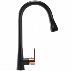 Baterie bucatarie cu dus extractibil Rea Mild negru mat - Rose Gold - Img 4