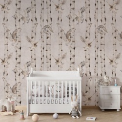 Fototapet Birch and Owls - White, Kikki Belle - Img 3