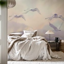 Fototapet, Flying Swans, Pastel, Rebel Walls