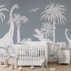 Fototapet Monochrome Dino - Blue, Kikki Belle