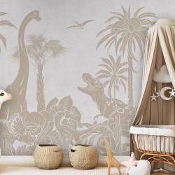 Fototapet Monochrome Dino - White Vintage, Kikki Belle