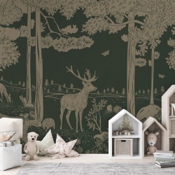 Fototapet Monochrome Forest - Green Vintage, Kikki Belle - Img 3