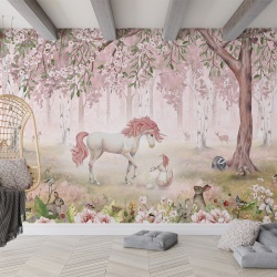 Fototapet Unicorn Forest - Pink, Kikki Belle