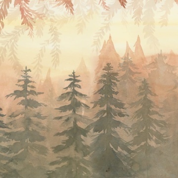 Fototapet, Watercolor Forest, Dawn, Rebel Walls - Img 2