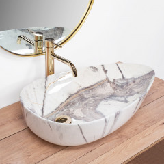 Lavoar pe blat Rea Greta Thunder asimetric finisaj alb piatra lucios 65 cm - Img 3