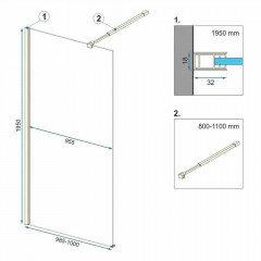 Paravan de dus tip Walk-in Rea Aero 100x195 cm profil auriu - Img 2