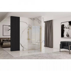 Paravan de dus tip Walk-in Rea Cortis cu parte culisanta 100x200 cm profil auriu - Img 2