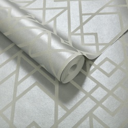 Tapet, Metro, Soft Grey Silver Luxury Geometric, 1838 Wallcoverings, 5.3mp / rola - Img 2