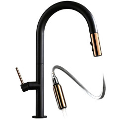 Baterie bucatarie cu dus extractibil Rea Apollo negru - rose gold - Img 1