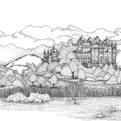 Fototapet, Castle by the Lake, Black & White, Rebel Walls - Img 2