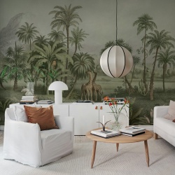 Fototapet, Giraffe Savannah, Green, Rebel Walls