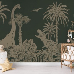 Fototapet Monochrome Dino - Green Vintage, Kikki Belle