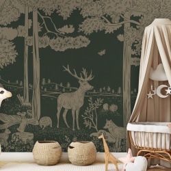 Fototapet Monochrome Forest - Green Vintage, Kikki Belle