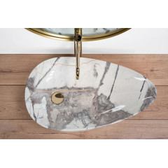 Lavoar pe blat Rea Greta Thunder asimetric finisaj alb piatra lucios 65 cm - Img 8