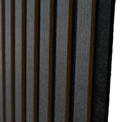 Panou riflaj acustic decorativ, MDF si pasla, AC2, 270x30x1.8cm, Gri inchis - Img 3