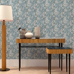Tapet Cherry Blossom, Turquoise, Coordonne 5mp / rola