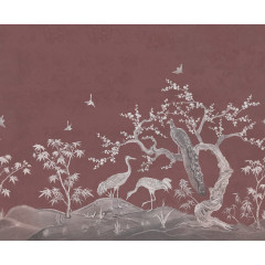 Tapet Chinoiserie Lace, Raspberry Red, Rebel Walls - Img 2