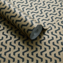 Tapet, Rattan, Bracken Gold and Black Luxury Geometric, 1838 Wallcoverings, 5.3mp / rola - Img 2
