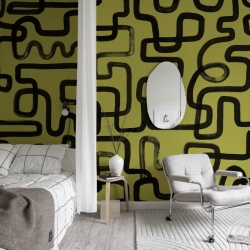 Fototapet, Artzy Lines, Yellow, Rebel Walls