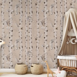 Fototapet Birch and Owls - Beige, Kikki Belle - Img 3