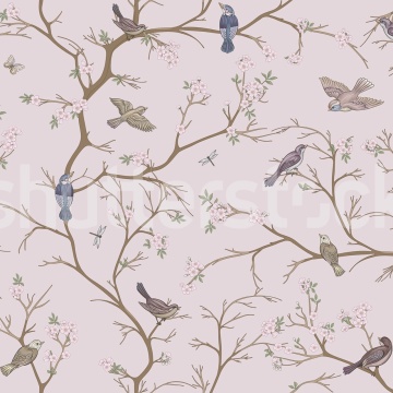 Fototapet, Bird Chinoiserie, Pink, Rebel Walls - Img 2