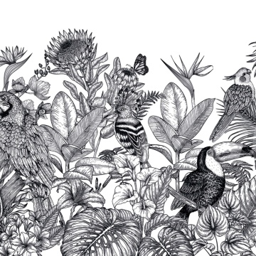 Fototapet, Birds Garden, Black & White, Rebel Walls - Img 2