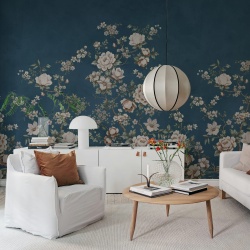 Fototapet, Floral Chinoiserie, Dark Blue, Rebel Walls