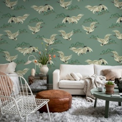 Fototapet, Flying Cranes, Green, Rebel Walls - Img 3