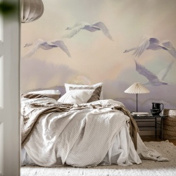 Fototapet, Flying Swans, Pastel, Rebel Walls