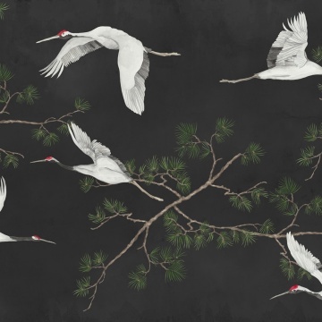 Fototapet, Majestic Cranes, Black, Rebel Walls - Img 2