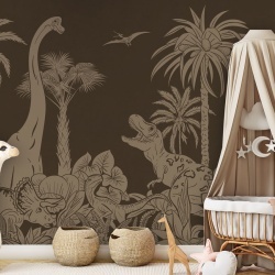 Fototapet Monochrome Dino - Brown Vintage, Kikki Belle