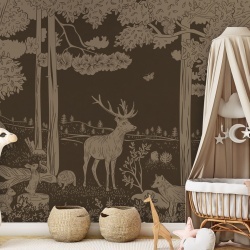 Fototapet Monochrome Forest - Brown Vintage, Kikki Belle